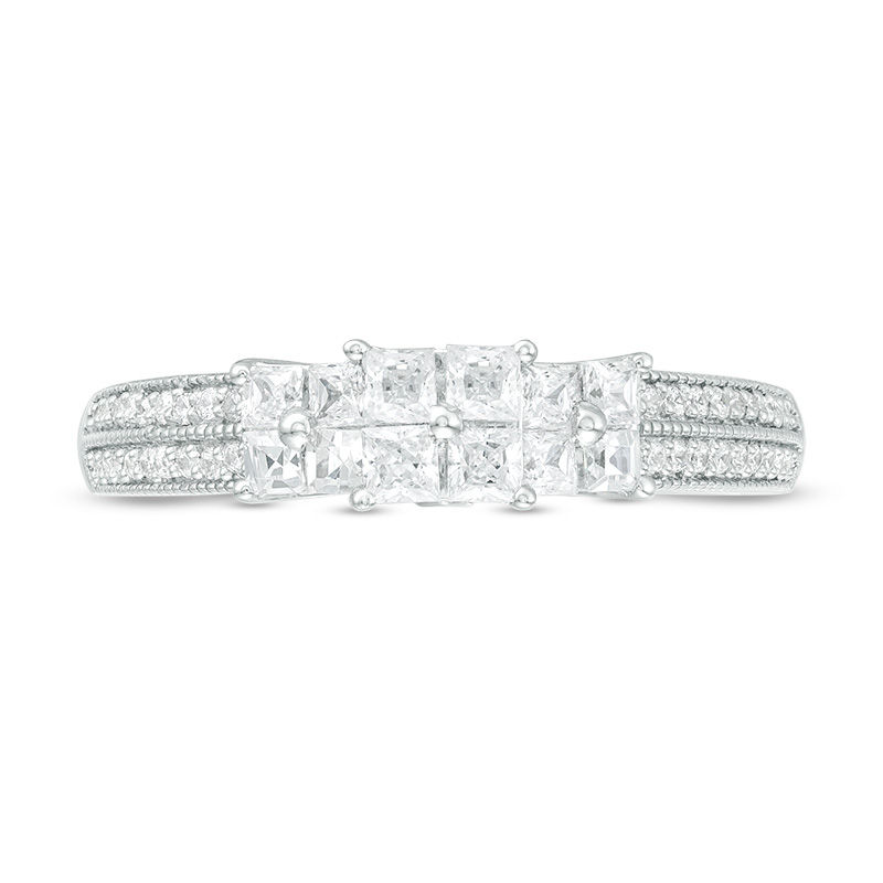 0.45 CT. T.W. Princess-Cut Quad Diamond Three Stone Double Row Engagement Ring in 10K Gold|Peoples Jewellers