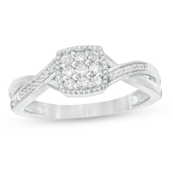 0.18 CT. T.W. Composite Diamond Square Frame Twist Shank Vintage-Style Promise Ring in Sterling Silver