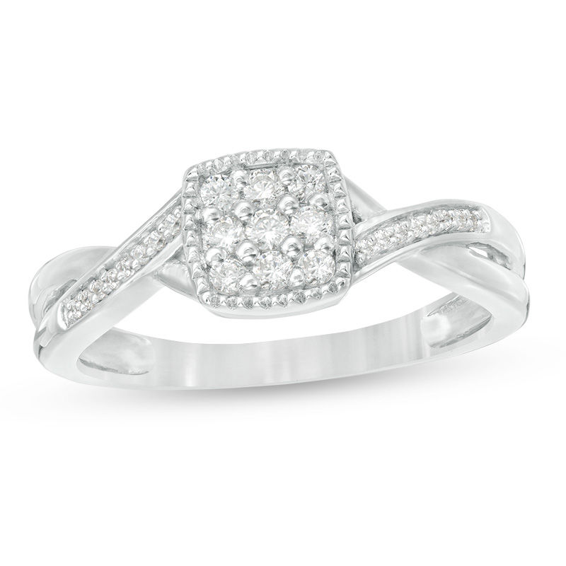 0.18 CT. T.W. Composite Diamond Square Frame Twist Shank Vintage-Style Promise Ring in Sterling Silver|Peoples Jewellers
