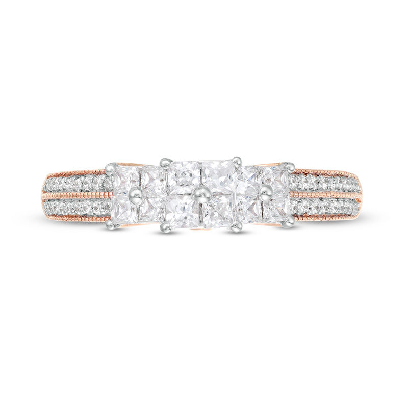 0.45 CT. T.W. Princess-Cut Quad Diamond Three Stone Double Row Engagement Ring in 10K Rose Gold|Peoples Jewellers