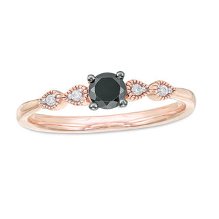 0.23 CT. T.W. Enhanced Black and White Diamond Teardrop Sides Promise Ring in 10K Rose Gold