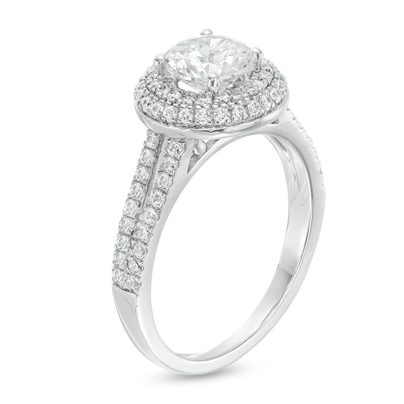 1.45 CT. T.W. Diamond Double Frame Split Shank Engagement Ring in 14K White Gold|Peoples Jewellers