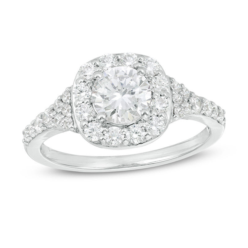 1.37 CT. T.W. Diamond Cushion Frame Engagement Ring in 14K White Gold|Peoples Jewellers