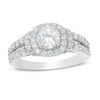 1.45 CT. T.W. Diamond Cushion Frame Collar Engagement Ring in 14K White Gold