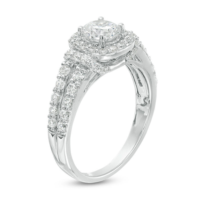 1.45 CT. T.W. Diamond Cushion Frame Collar Engagement Ring in 14K White Gold|Peoples Jewellers