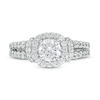 1.45 CT. T.W. Diamond Cushion Frame Collar Engagement Ring in 14K White Gold