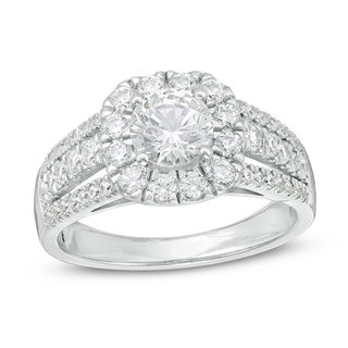 1.45 CT. T.W. Diamond Cushion Frame Multi-Row Engagement Ring in 14K White Gold