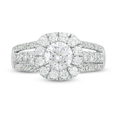 1.45 CT. T.W. Diamond Cushion Frame Multi-Row Engagement Ring in 14K White Gold