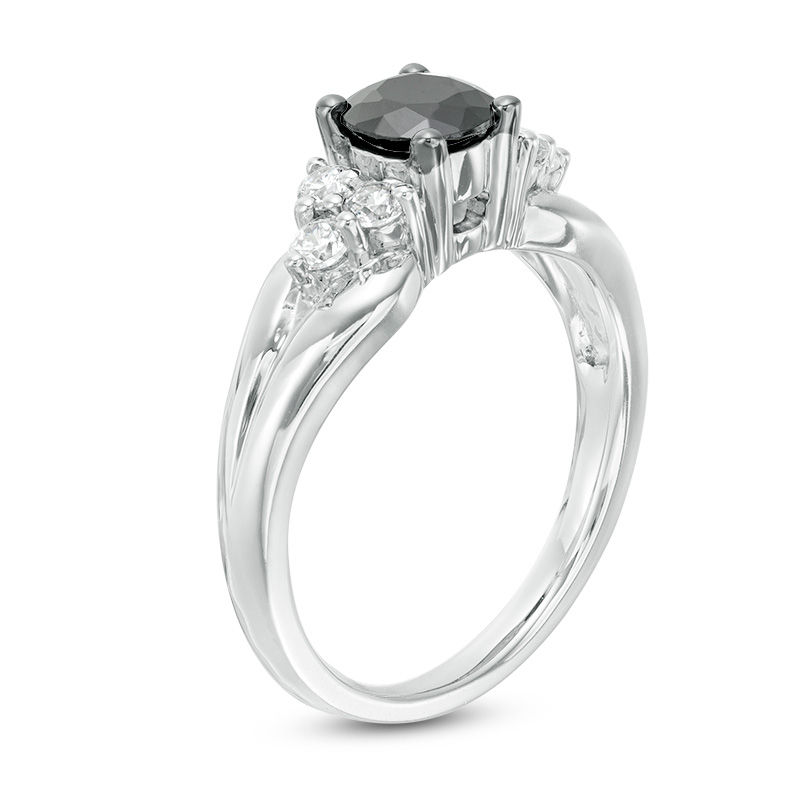 0.95 CT. T.W. Enhanced Black and White Diamond Tri-Sides Engagement Ring in 10K White Gold|Peoples Jewellers