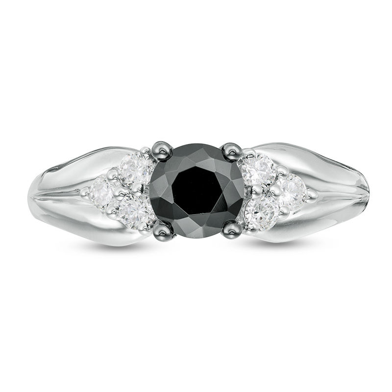 0.95 CT. T.W. Enhanced Black and White Diamond Tri-Sides Engagement Ring in 10K White Gold