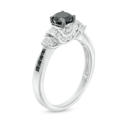 0.80 CT. T.W. Enhanced Black and White Diamond Engagement Ring in 10K White Gold