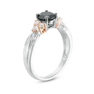 0.95 CT. T.W. Enhanced Black and White Diamond Tri-Sides Engagement Ring in 10K Two-Tone Gold