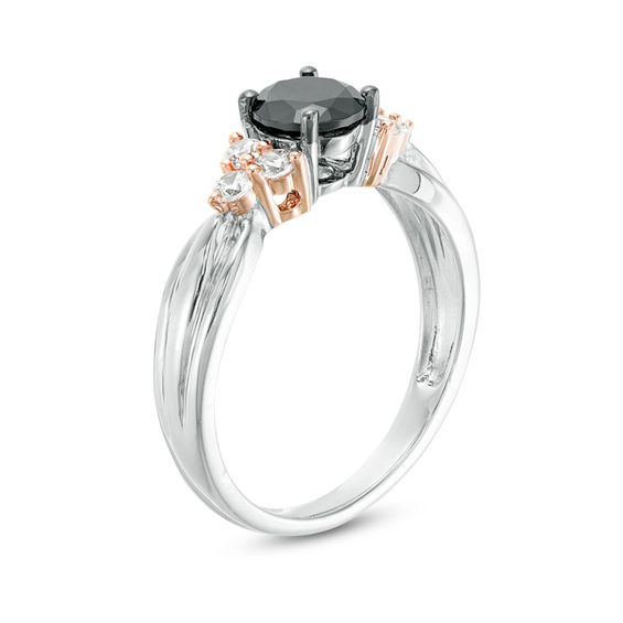 0.95 CT. T.W. Enhanced Black and White Diamond Tri-Sides Engagement Ring in 10K Two-Tone Gold