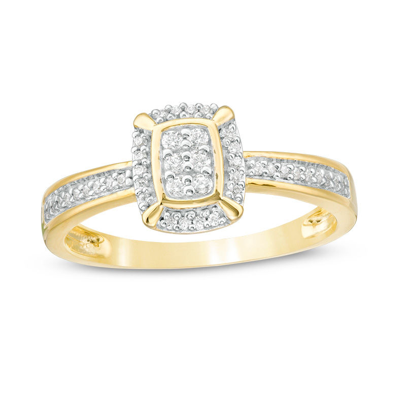 Main Image 1 of 0.146 CT. T.W. Composite Diamond Cushion Frame Ring in 10K Gold