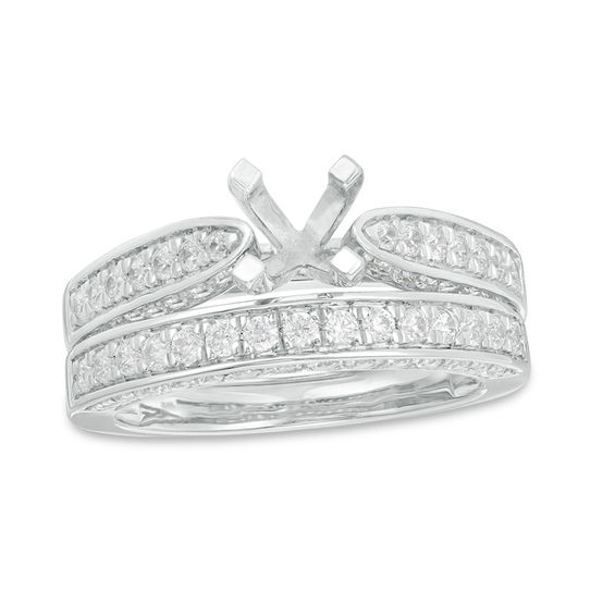 1.23 CT. T.W. Diamond Semi-Mount Bridal Set in 14K White Gold