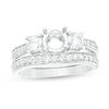 0.95 CT. T.W. Diamond Three Stone Semi-Mount Bridal Set in 14K White Gold