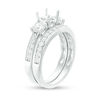 0.95 CT. T.W. Diamond Three Stone Semi-Mount Bridal Set in 14K White Gold