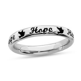 Stackable Expressions™ Black Enamel &quot;Hope&quot; and Dove Ring in Sterling Silver