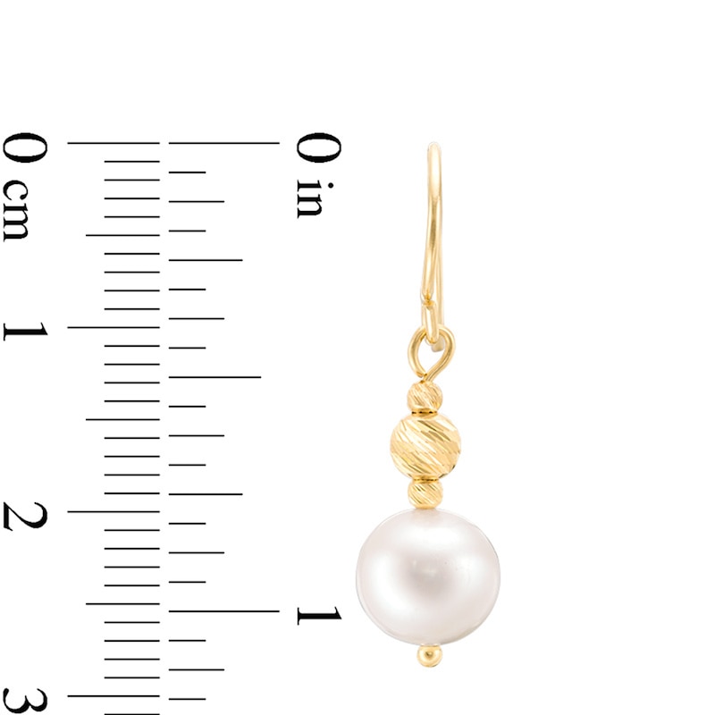 IMPERIAL® 7.0-7.5mm Freshwater Cultured Pearl and Diamond-Cut Bead Drop Earrings in 14K Gold