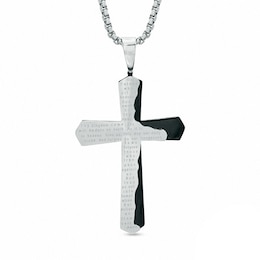 Men's Lord's Prayer Cross Pendant in Two-Tone Stainless Steel - 24&quot;