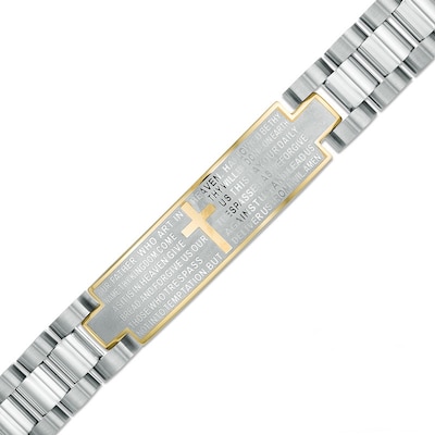 Men's Lord's Prayer ID Bracelet in Two-Tone Stainless Steel - 8.5"