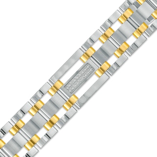 Men's 0.27 CT. T.W. Diamond Triple Row Link Bracelet in Stainless Steel and Yellow IP - 8.75"