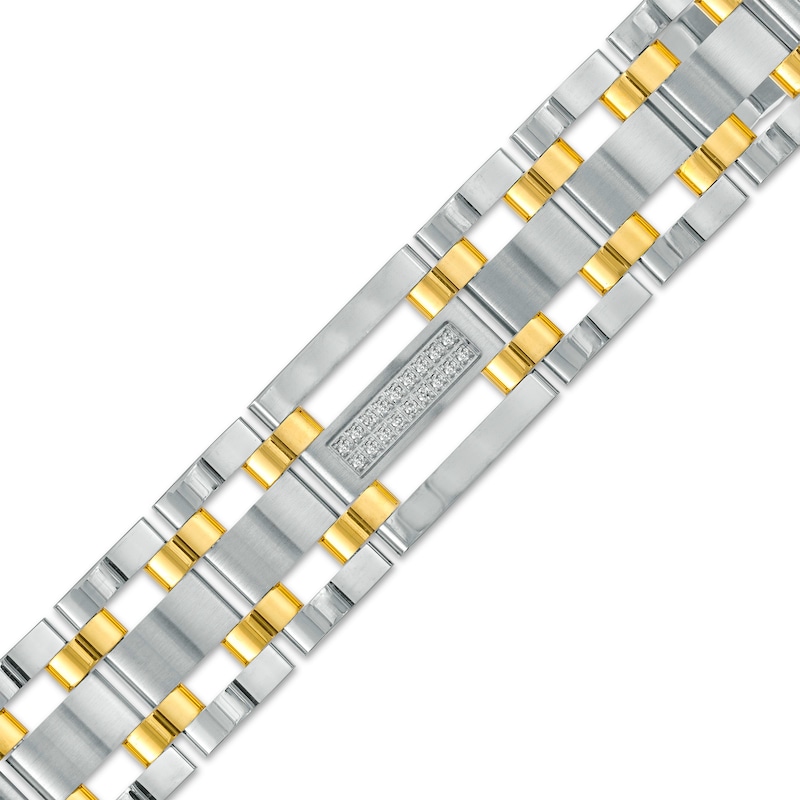 Men's 0.27 CT. T.W. Diamond Triple Row Link Bracelet in Stainless Steel and Yellow IP - 8.75"