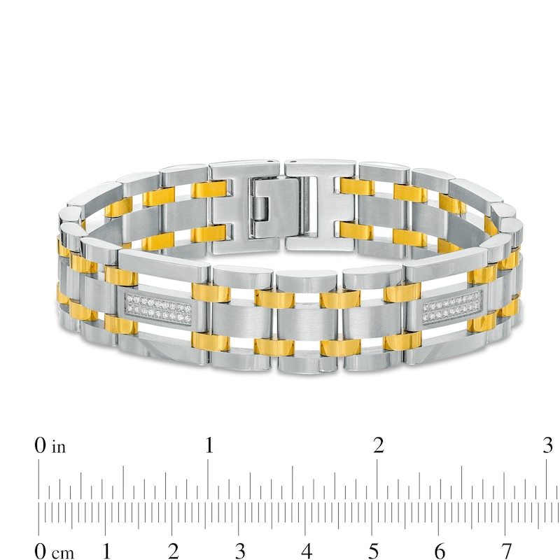 Men's 0.27 CT. T.W. Diamond Triple Row Link Bracelet in Stainless Steel and Yellow IP - 8.75"|Peoples Jewellers