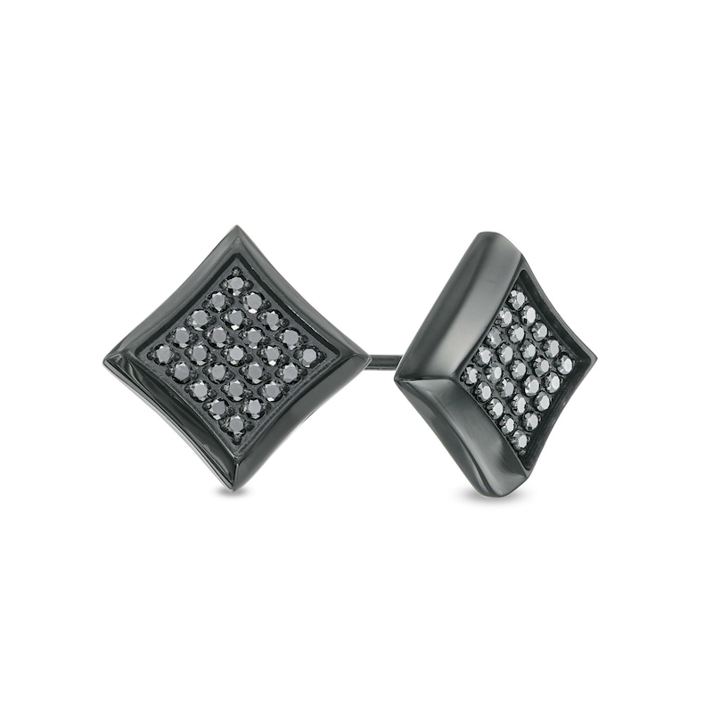 Men's 0.25 CT. T.W. Square-Shaped Black Multi-Diamond Concave Stud Earrings in Stainless Steel with Black IP