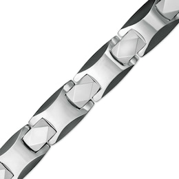 Men's Bevelled Edge Link Bracelet in Stainless Steel and Black IP - 8.5&quot;