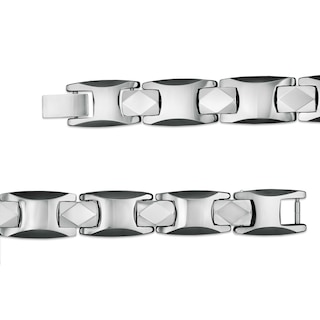 Men's Bevelled Edge Link Bracelet in Stainless Steel and Black IP - 8.5"