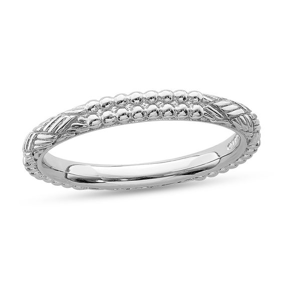 Stackable Expressions™ Beaded and Basket Weave Pattern Ring in Sterling Silver