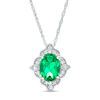 Oval Lab-Created Emerald and White Sapphire Scallop Frame Vintage-Style Pendant in Sterling Silver