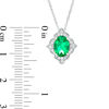 Oval Lab-Created Emerald and White Sapphire Scallop Frame Vintage-Style Pendant in Sterling Silver