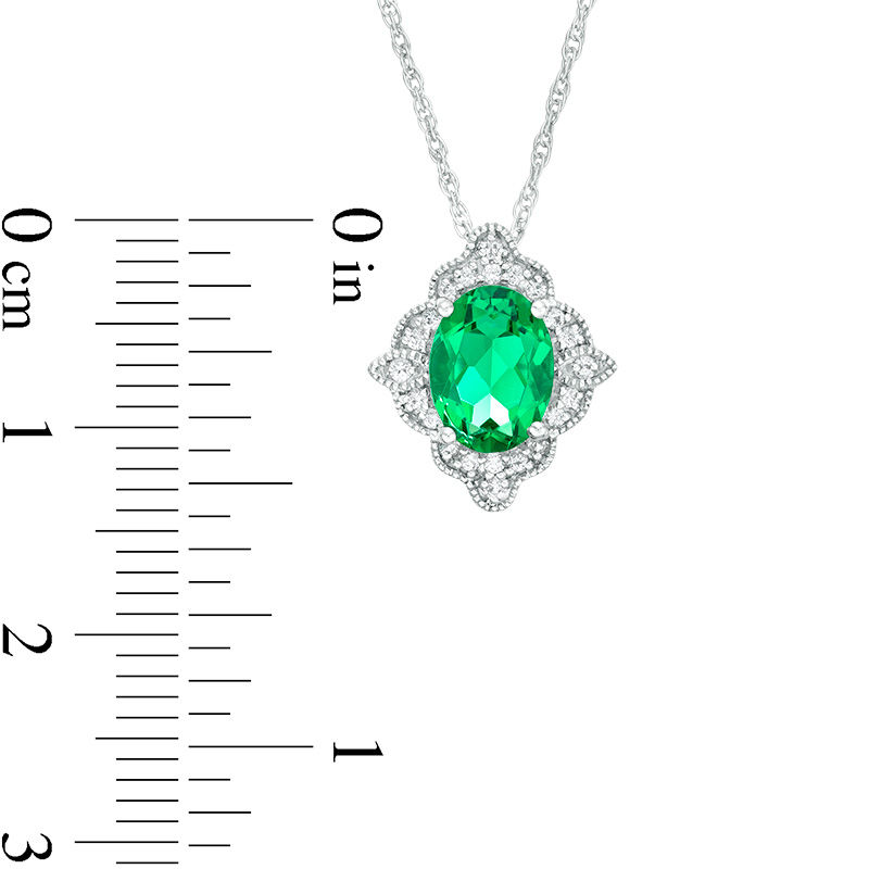 Oval Lab-Created Emerald and White Sapphire Scallop Frame Vintage-Style Pendant in Sterling Silver|Peoples Jewellers