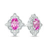 Thumbnail Image 1 of Oval Lab-Created Pink and White Sapphire Scallop Frame Vintage-Style Stud Earrings in Sterling Silver