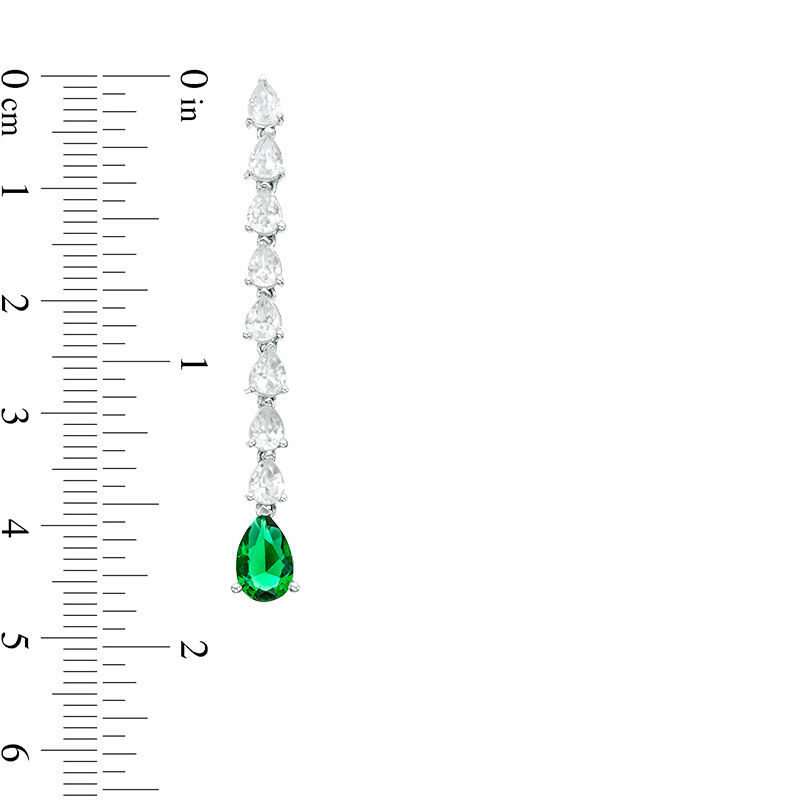 Pear-Shaped Lab-Created Emerald and White Sapphire Line Drop Earrings in Sterling Silver