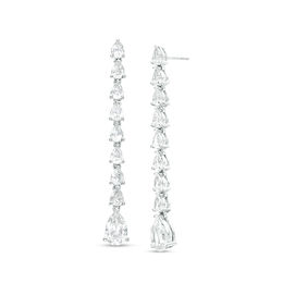 Pear-Shaped Lab-Created White Sapphire Line Drop Earrings in Sterling Silver