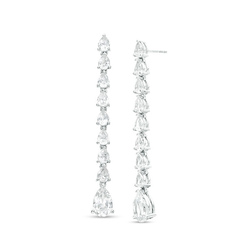 Pear-Shaped Lab-Created White Sapphire Line Drop Earrings in Sterling Silver|Peoples Jewellers