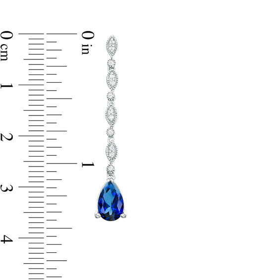 Pear-Shaped Lab-Created Blue and White Sapphire Marquise Frame Line Drop Earrings in Sterling Silver