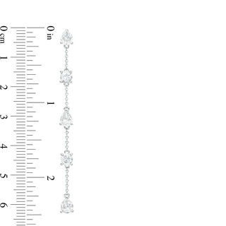 Pear-Shaped and Round Lab-Created White Sapphire Alternating Station Linear Drop Earrings in Sterling Silver