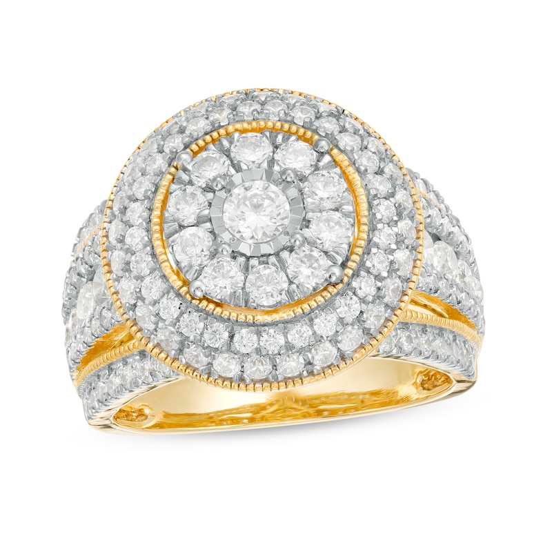 Main Image 1 of 1.95 CT. T.W. Multi-Diamond Triple Frame Split Shank Vintage-Style Ring in 10K Gold