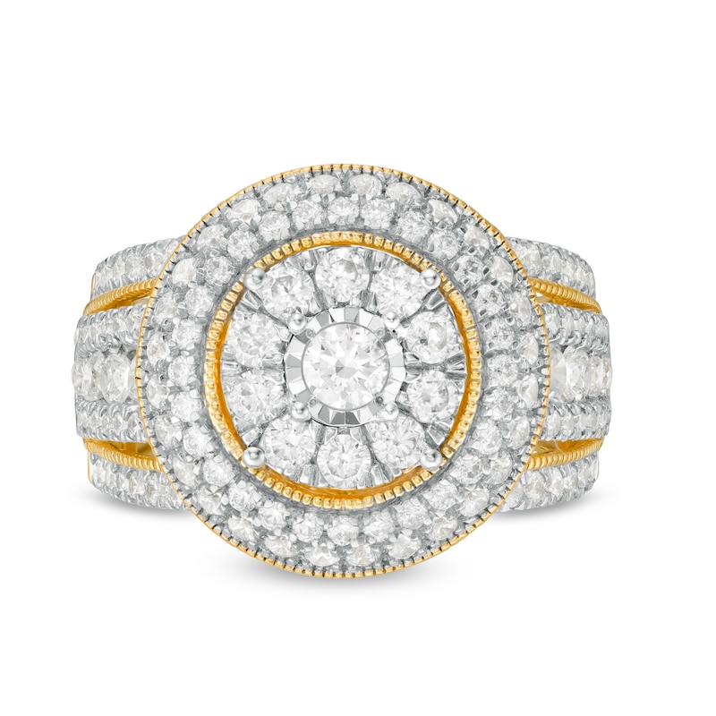 Main Image 4 of 1.95 CT. T.W. Multi-Diamond Triple Frame Split Shank Vintage-Style Ring in 10K Gold