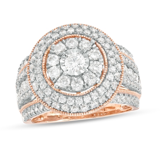 1.95 CT. T.W. Multi-Diamond Triple Frame Split Shank Vintage-Style Ring in 10K Rose Gold