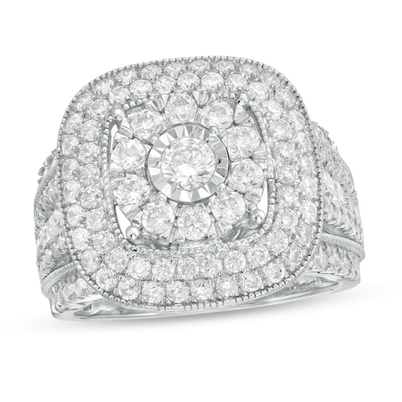 1.95 CT. T.W. Multi-Diamond Triple Cushion Frame Split Shank Vintage-Style Ring in 10K Gold