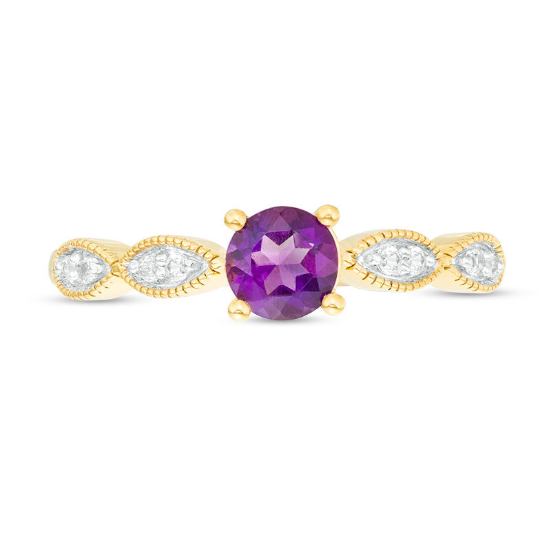 5.0mm Amethyst and Lab-Created White Sapphire Marquise Shank Vintage-Style Ring in 10K Gold