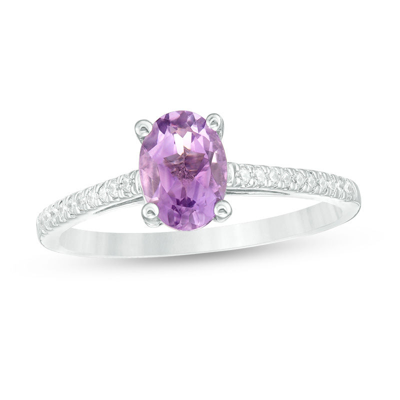 Oval Amethyst and 0.086 CT. T.W. Diamond Ring in Sterling Silver|Peoples Jewellers