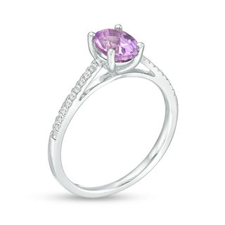 Oval Amethyst and 0.086 CT. T.W. Diamond Ring in Sterling Silver