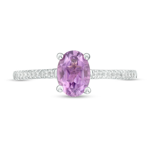 Oval Amethyst and 0.086 CT. T.W. Diamond Ring in Sterling Silver