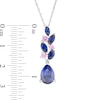 Multi-Shape Lab-Created Blue and Pink Sapphire Floral Cluster Drop Pendant in Sterling Silver